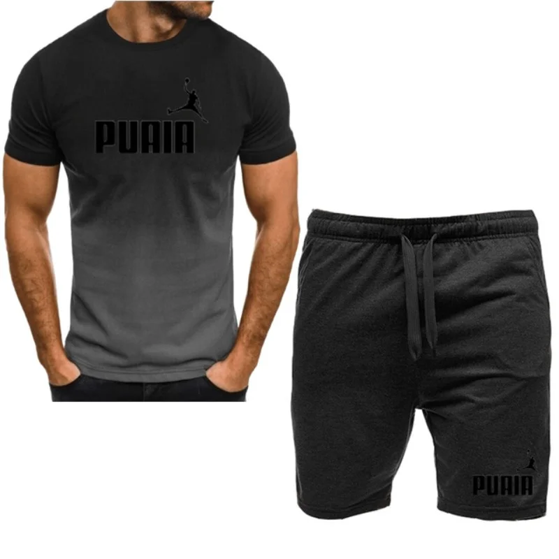 2023 new summer popular men's T-shirt shorts suit men's sports suit printed casual fashion short sleeve T-shirt suit large size