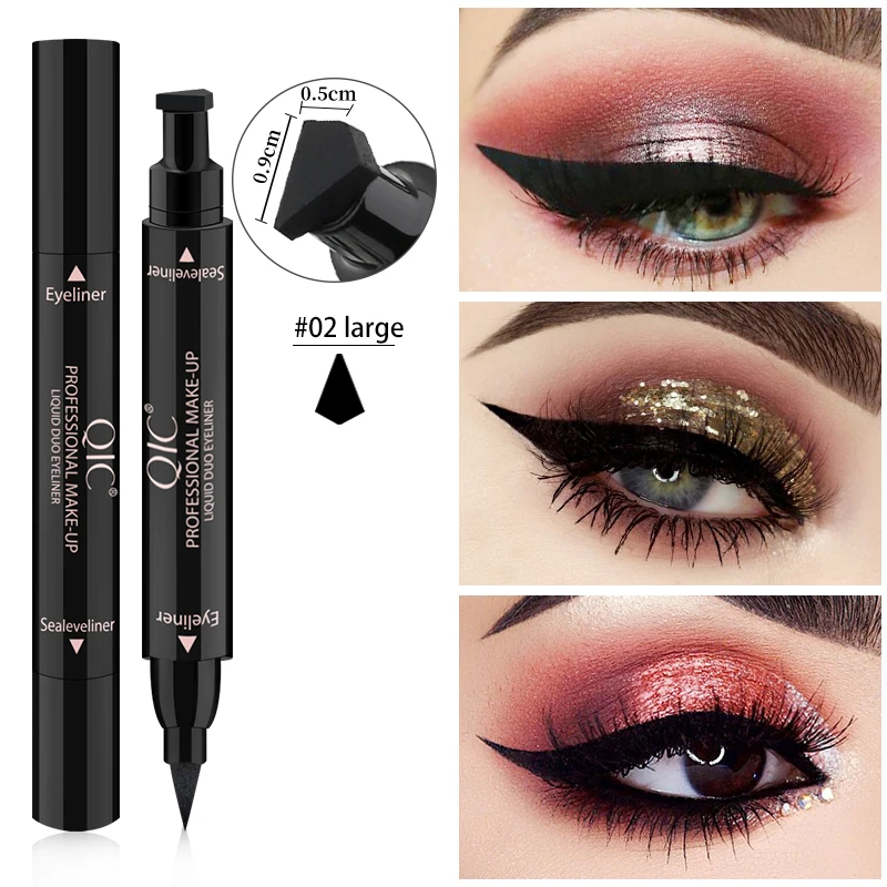 

2 In 1 Eyeliner Stamp Cat Eyes Liquid Eye Liner Pencil Makeup Stamps Seal Pen Big Stamp Black Waterproof Quick Dry Eyeliners Kit