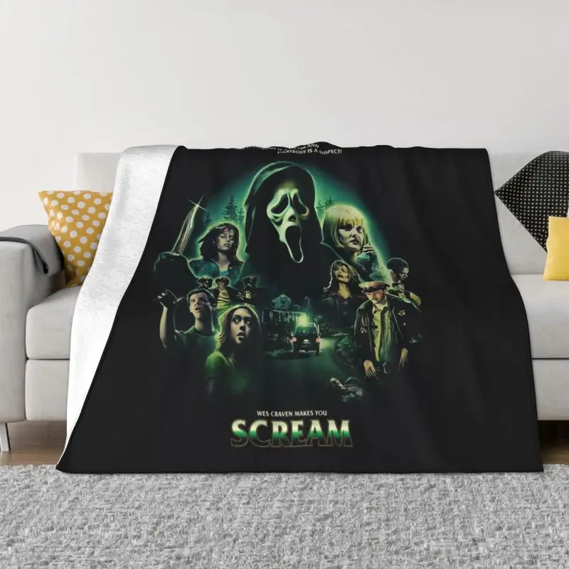 

Scream Alternative Killer Movie Blanket Warm Fleece Soft Flannel Halloween Throw Blankets for Bedroom Sofa Outdoor Spring