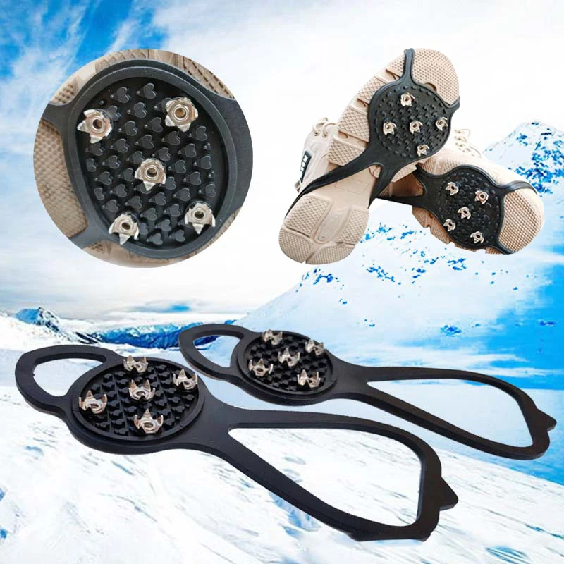 5 Studs Cleats Crampons Ice Gripper Grip Anti-Skid Ski Snow Ice Climbing Spikes Winter Climbing Anti Slip Shoes Cover Ice Grips