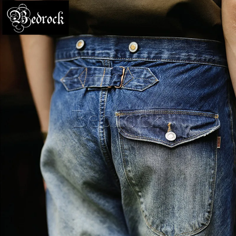 MBBCAR 14.5oz high quality heavy one wash selvedge denim jeans men distressed alternative design loose straight cargo pants 7362