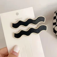 new 2pcsset plaid hair clip 6 6 5cm barrettes geometric hairpin for women black white hair pins fashion girls hair accessories