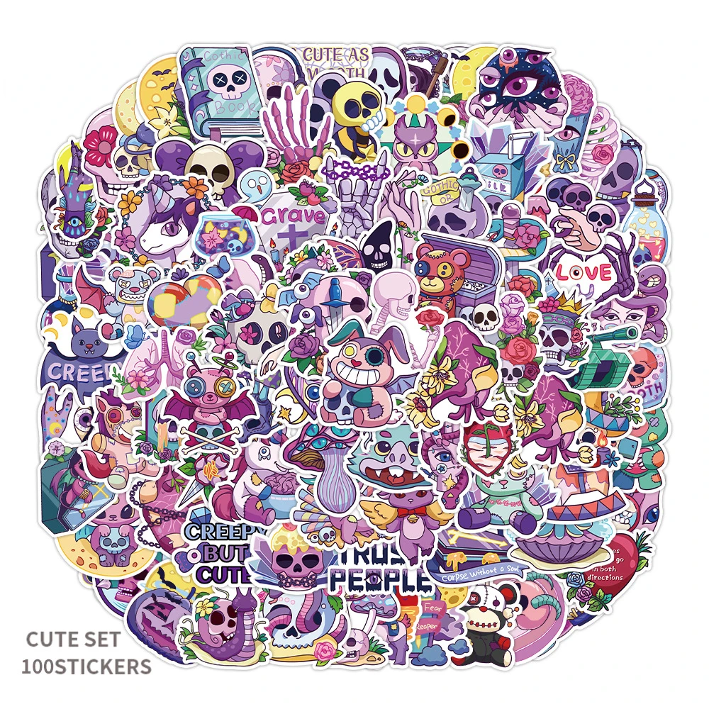 

100 New Purple Horror Theme Thriller Character Trolley Case Helmet Mobile Phone Laptop Cartoon Graffiti Waterproof Stickers