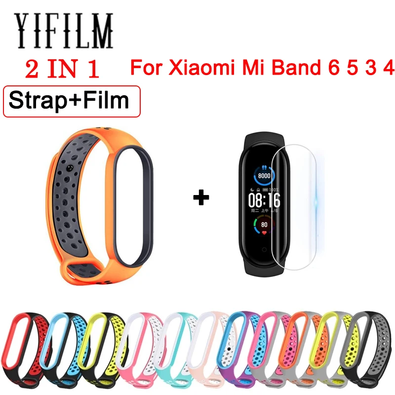

Silicone Strap+TPU Protective Film For Xiaomi Mi Band 6 5 Anti-sweat Replacement Wrist Strap For MiBand 6 5 3 4 Watch Accessory