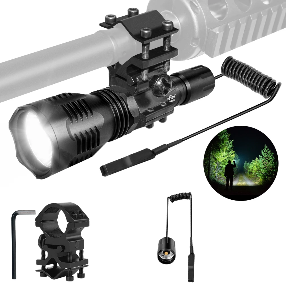 

UniqueFire HS-802 XM-L2 Super Bright White Light Portable Torch Flashlight+Remote Pressure+Scope Mount 3Modes for Camping