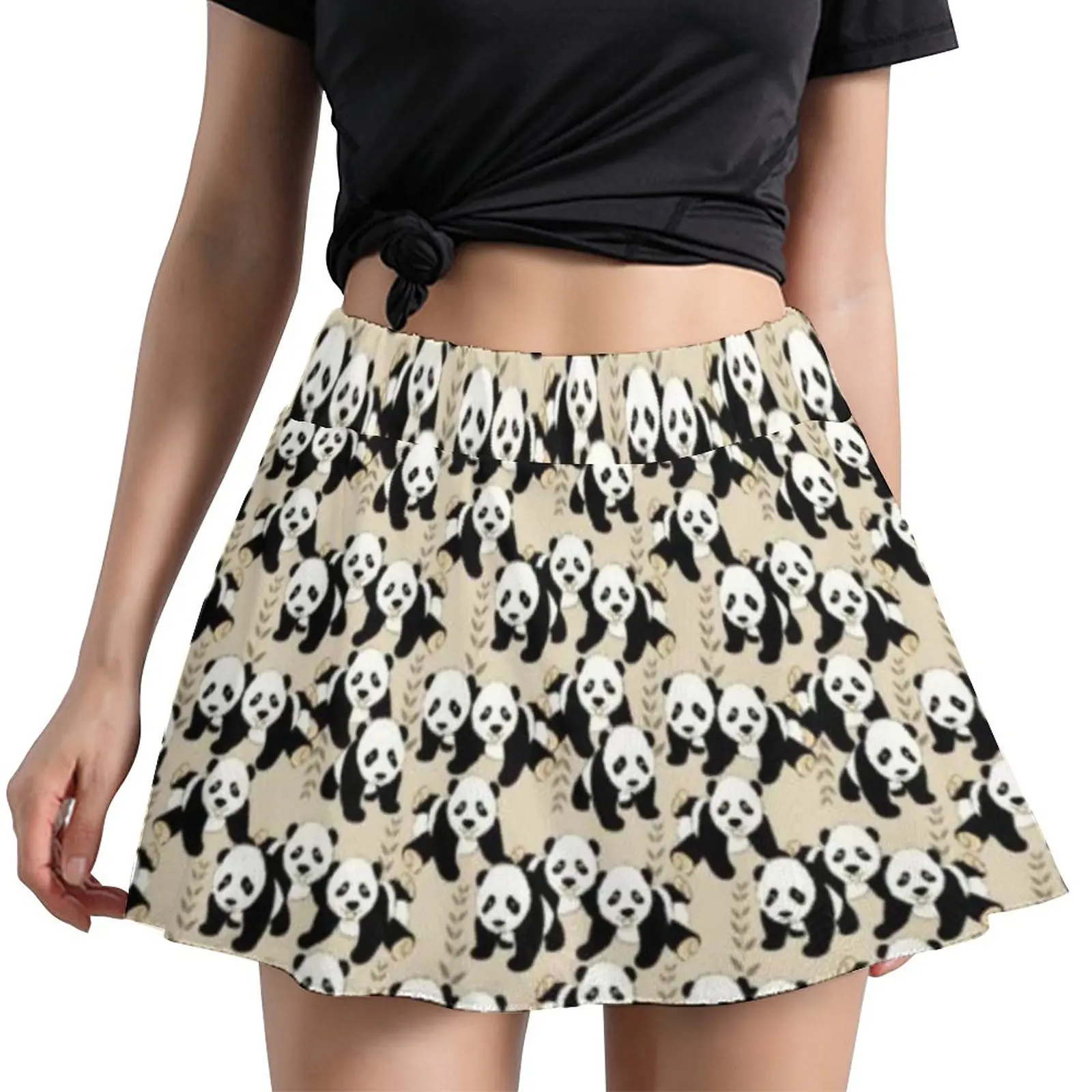 

Bear Skirt Women Black And White Cute Panda Bears Graphic Trendy Mini Skirts Summer Harajuku Print Big Size Casual A-line Skirt