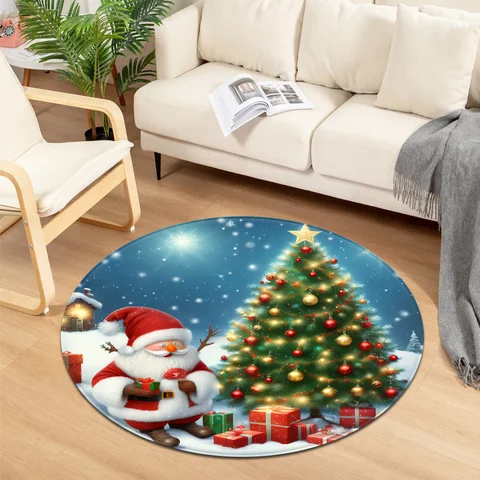 Круглый ковер, Рождественский компьютерный стул, диван для гостиной, детской, спальни, декоративный ковер для дома, балкона, детский прикроватный коврик для ног - изображение