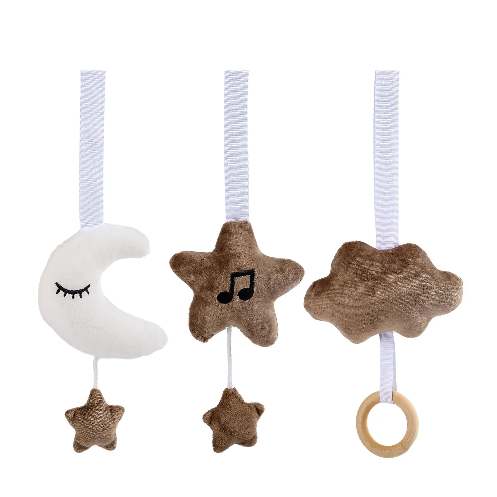 Pendants Stroller Rattle Wooden Ring Soft Stars Moon Cloud Hanging Bed Bell Fitness Rack Pendant