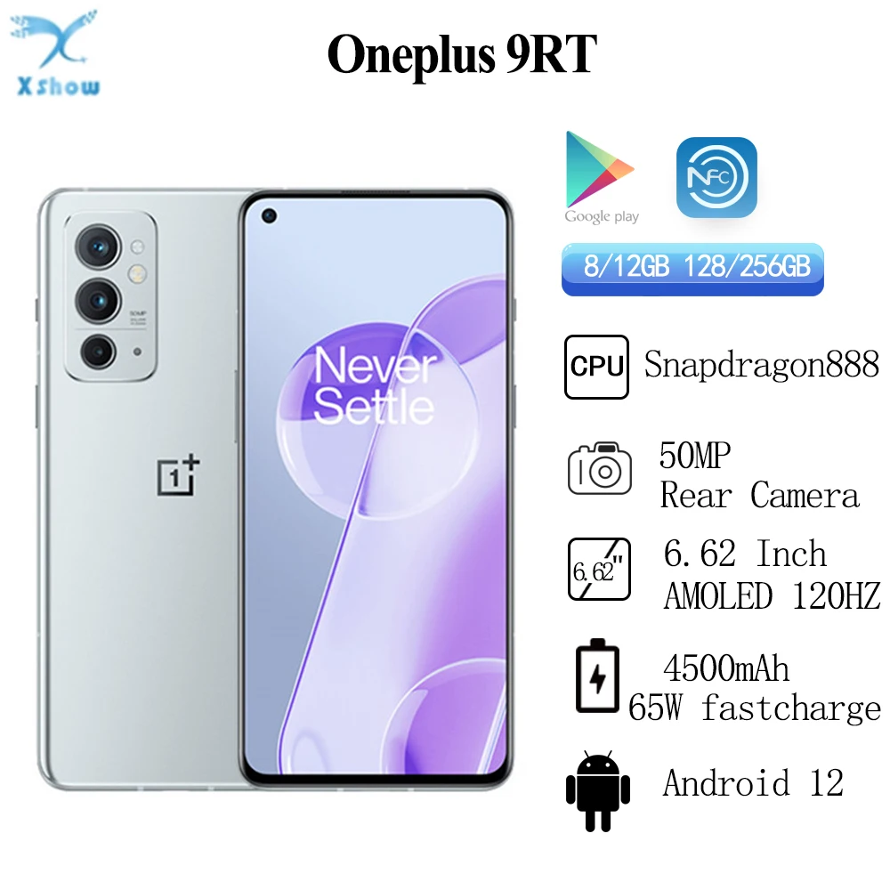 

Top Global Rom Original OnePlus 9RT 5G Smartphone Snapdagon888 6.62 Inches AMOLED 120Hz 4500 Amh 65Warp Charging 50MP Android12