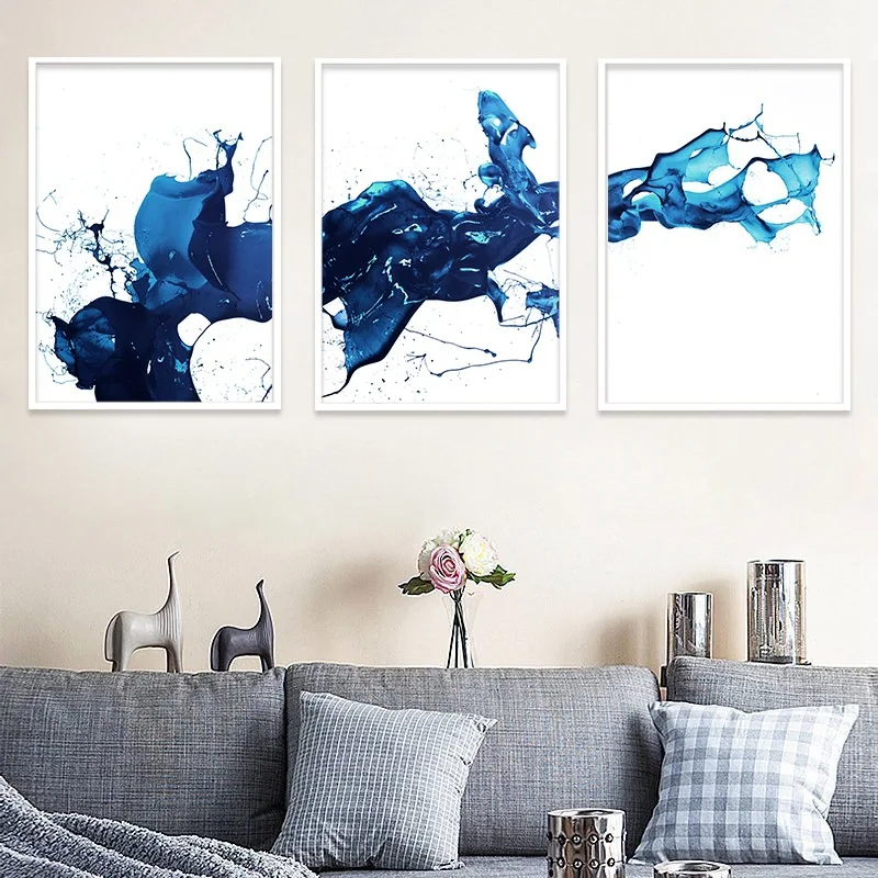 

Blue Ink Poster Home Bedroom Study Room Living Decoration Canvas Modern Simple Frameless Art Printed Wall Painting Core
