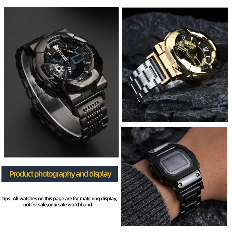 Ремешок из нержавеющей стали DW5600GWB5600 для Casio G-SHOCK GA-110GM-110, мужской водонепроницаемый ремешок из цельной нержавеющей стали, черный, серебристый (art.: 3920db768c299) - 3920db768c299