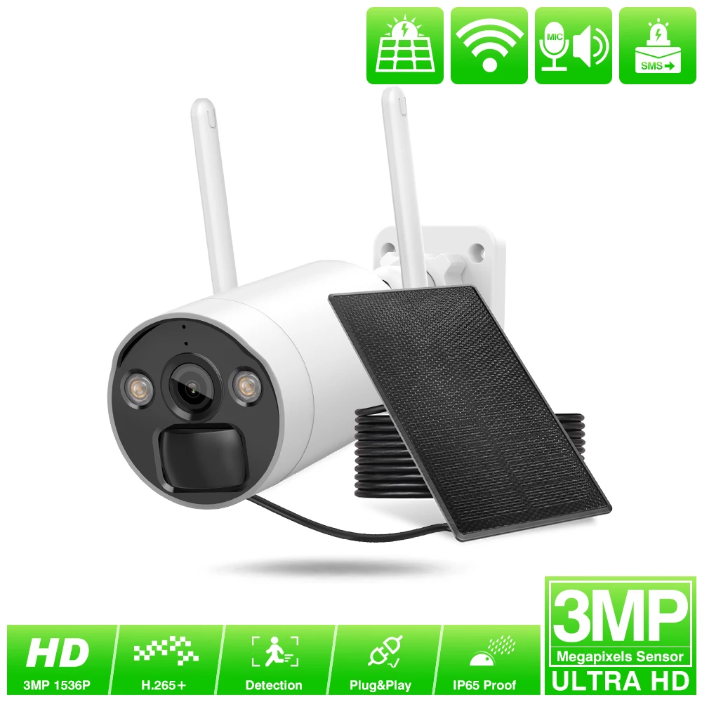 

VIKVIZ Wireless IP Camera 3MP HD Built-in Battery&Solar Panel IPC WiFi 2 Way-Audio for Security System Video Surveillance Kit