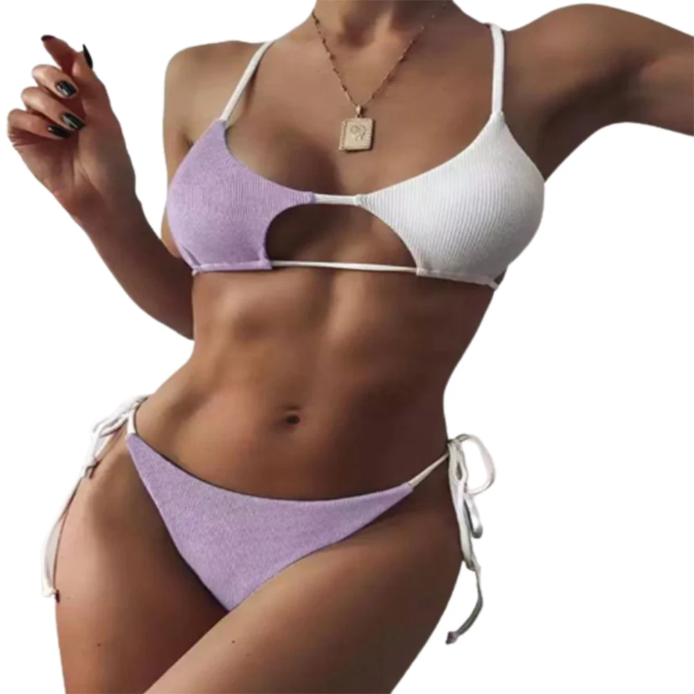 

Женский купальник бикини с вырезами FS, купальный костюм из двух предметов с круглым вырезом и боковыми завязками, треугольный купальник на лето 2022