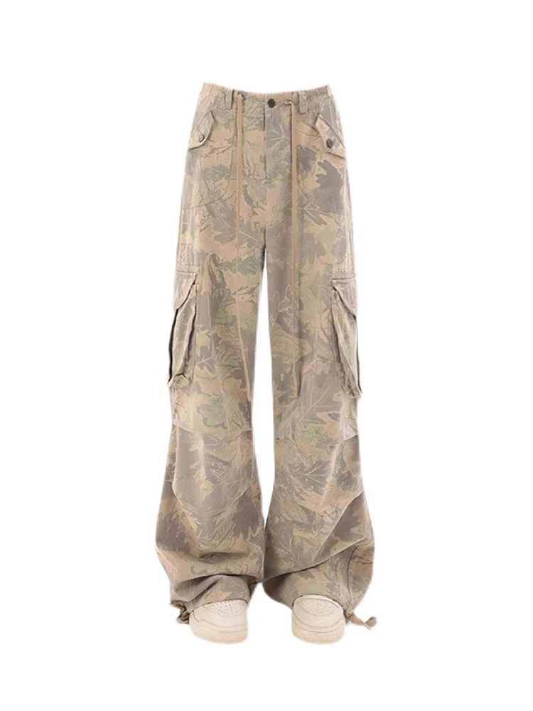 

Американские камуфляжные джинсы в стиле Харадзюку, винтажные удобные брюки из денима с широкими штанинами, с завышенной талией, в стиле 90-х, Повседневная Уличная одежда Y2K