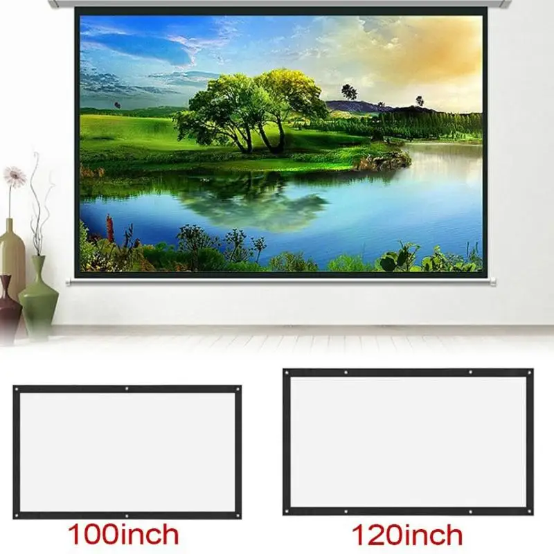 

16:9 HD 3D HD Wall Mounted Projection Screen 60/72/84/100/120 inch Projector Screen Fiber Canvas Curtain for Home Theater