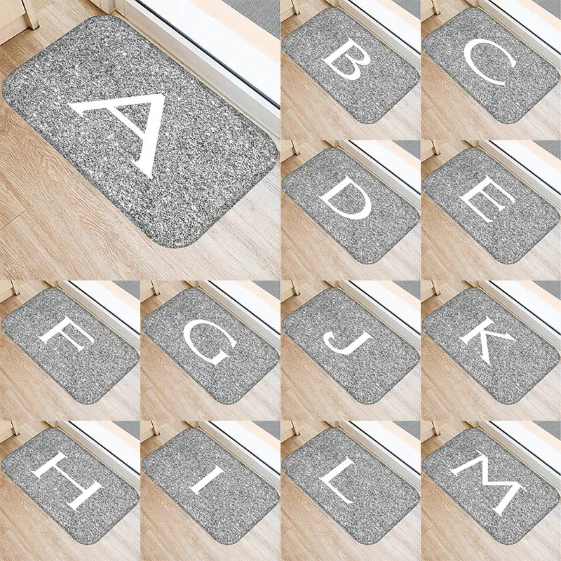 

Gray Alphabet Anti-Slip Door Mat Kitchen Bathroom Entrance Door Mat Suede Velvet Rug Colorful Indoor Floor Mat Rug Home Decor