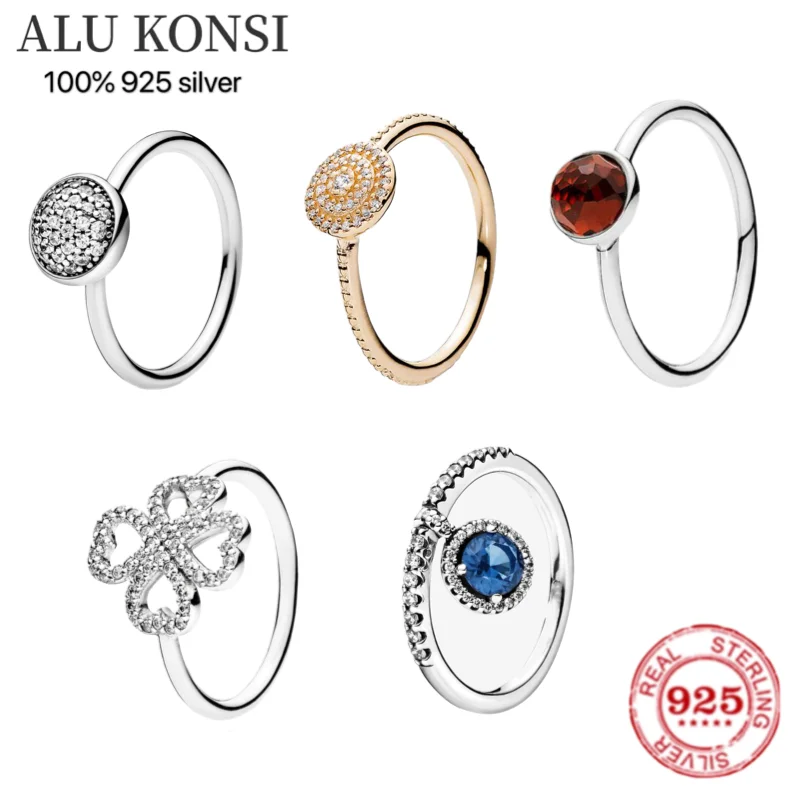 

Fit Original Real 925 Sterling Silver authentic pan ring For Women Glittering crystal couple DIY fashion wedding Jewelry