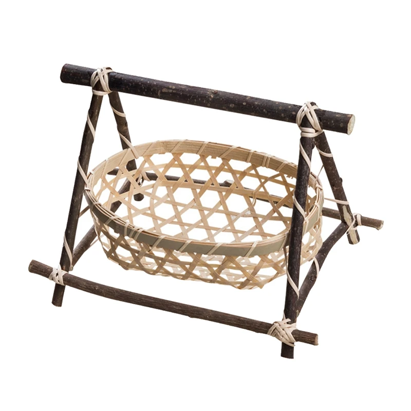 

Handmade Bamboo Weaving Storage Basket,Snack Picnic Basket,Fruit Bread Basket,Food Container Kitchen Storage Basket