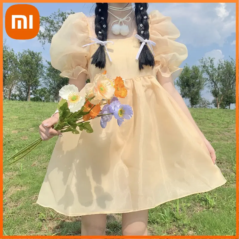 

Xiaomi Yellow Sweet Princess Dress Women Japanese Fairy Sexy Backless Mini Dress Casual Korean Party Birthday Dress Women New