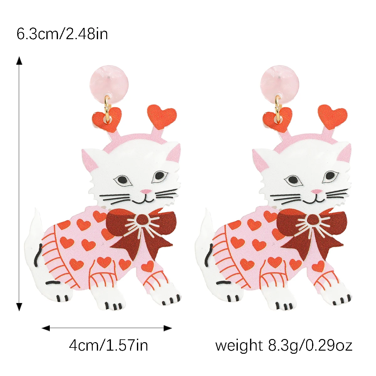 Очаровательные акриловые висячие серьги в форме сердца кота на День святого