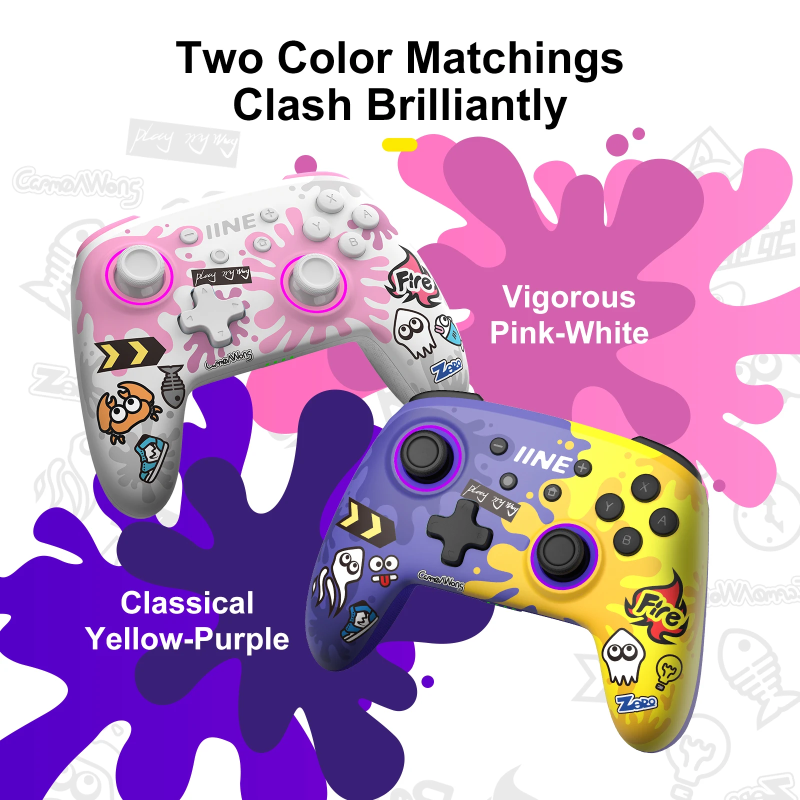 IINE Splatoon Exclusive беспроводной контроллер с поддержкой NFC Amiibo и функцией Wake Up для Nintendo Switch/Switch lite/Switch OLED.