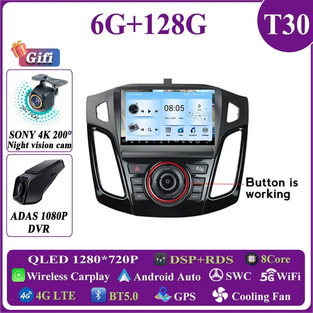 

Мультимедийное головное устройство Android 14, для Ford Focus 3 Mk 3 2011 2012 2013 2014 2015-2019, автомобильный плеер, GPS, стерео навигация, авторадио