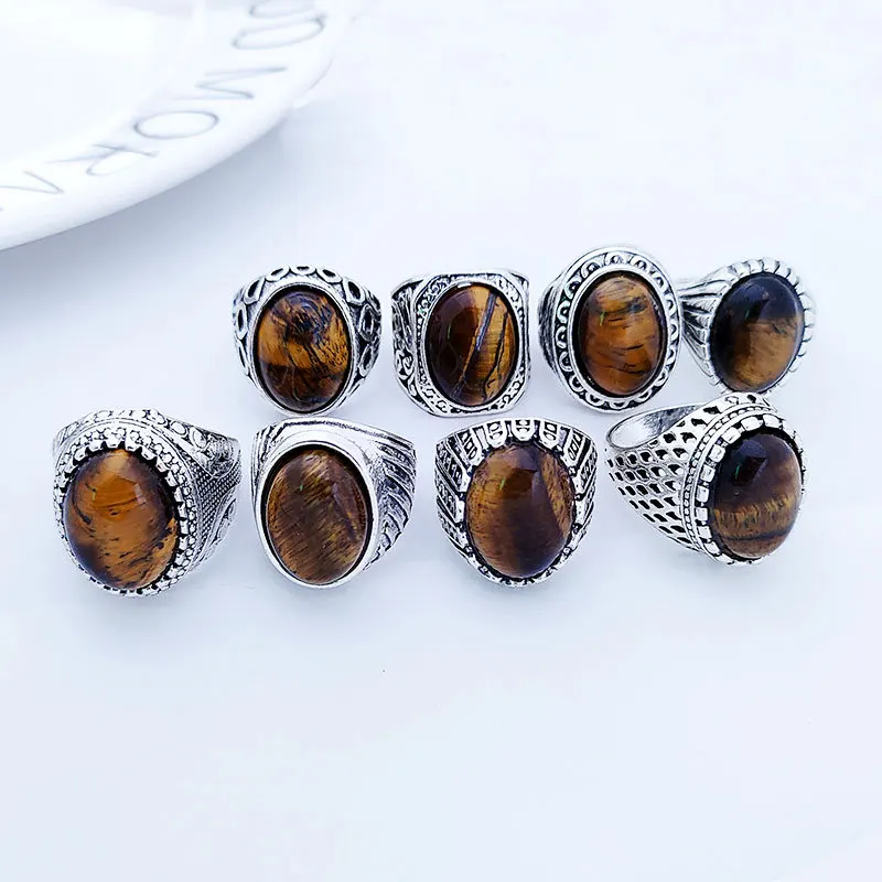 20 шт. мужские кольца из натурального камня в стиле хип-хоп