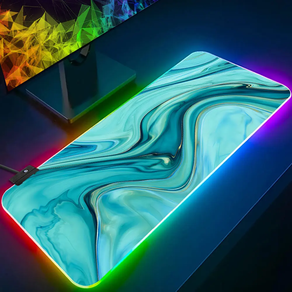 

Blue Gold Light Marble RGB Pc Gamer Keyboard Mouse Pad Mousepad LED Glowing Mouse Mats Rubber Gaming Computer Mausepad