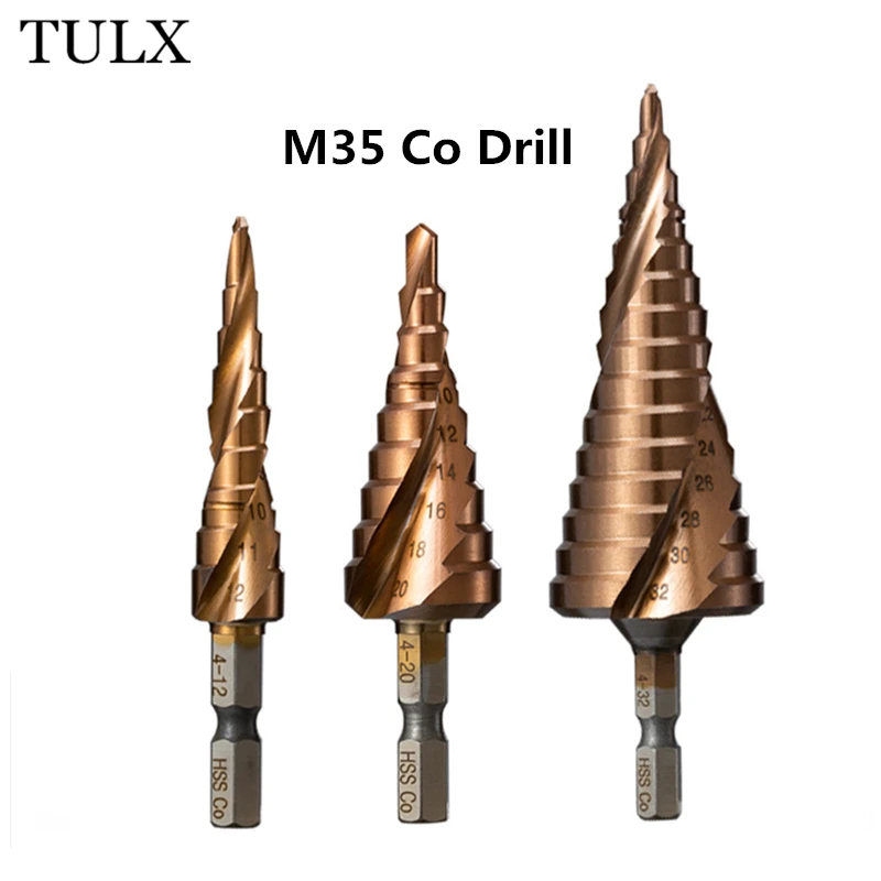 

Hex Shank Cobalt Bits M35 Step Drills Spiral Groove Hole Saw Drilling Tool Kits For Metal Woodworking Multifunctional HSS Broca