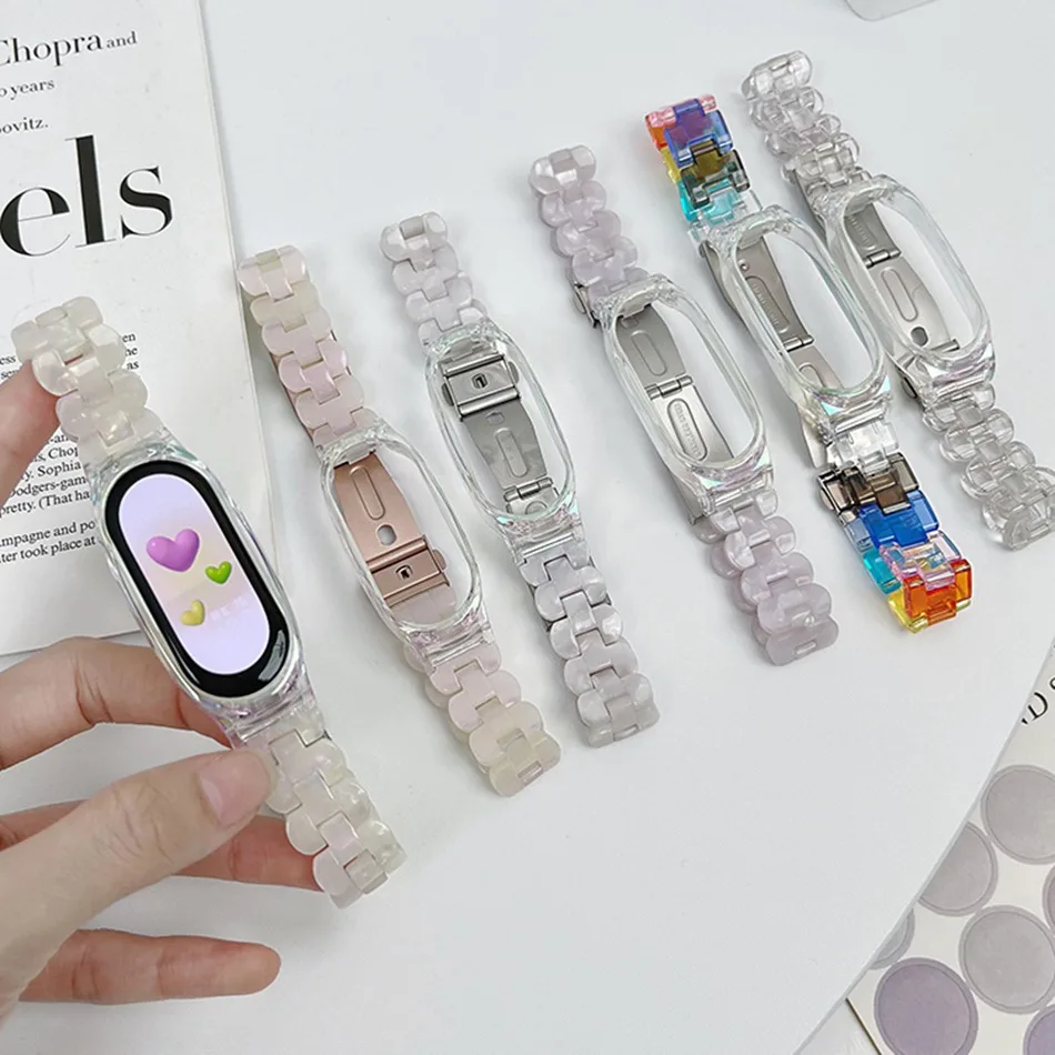 

Strap For Xiaomi Mi Band 8 7 6 5 Wristband Fashion INS Laser Resin Bracelet For Miband 3 4 5 Watchband Replacement Correa Strap