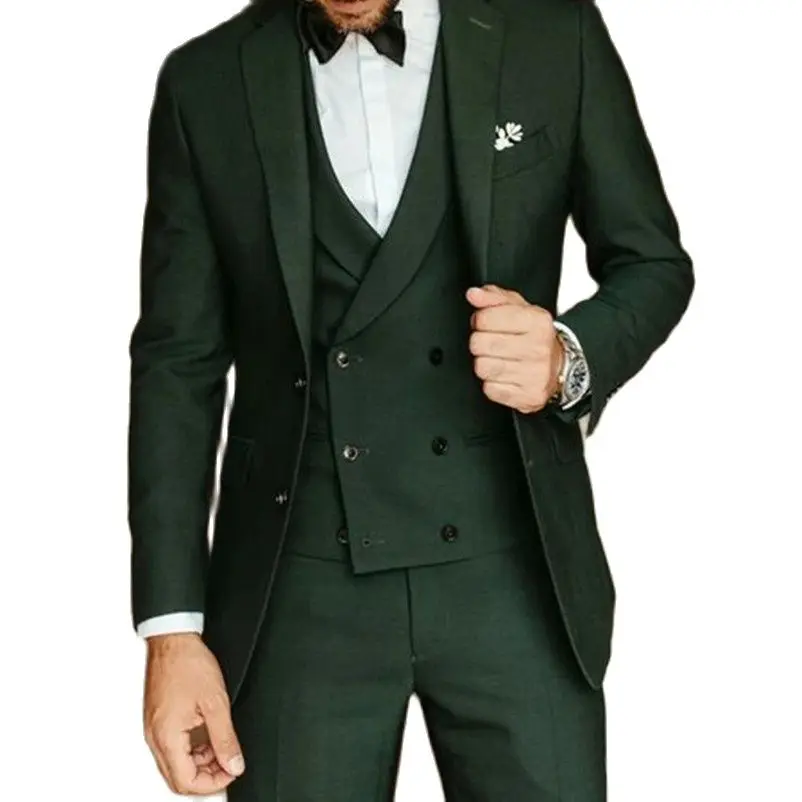 

Peak Lapel One Button Men Suits 3 Pcs Costume Homme Groom Wedding Wear Terno Masculino Slim fit Blazers Pants Vests 2022