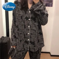 disney mickeys new 2021 pajamas women japanese long sleeved cardigan thin home service two piece suit can be worn outside