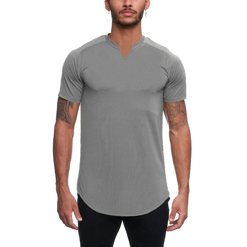 

Polyester Men T-shirt V-neck quick drying Slim bodybuilding Fitness Solid T-shirts Male Tops Tees Short Sleeve T Shirt For Men