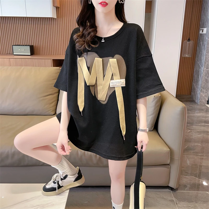 

Women Short-sleeved T-shirt Female Summer Ins Letters Loose Womens Tops Tees Harajuku Vintage Oversize Tops