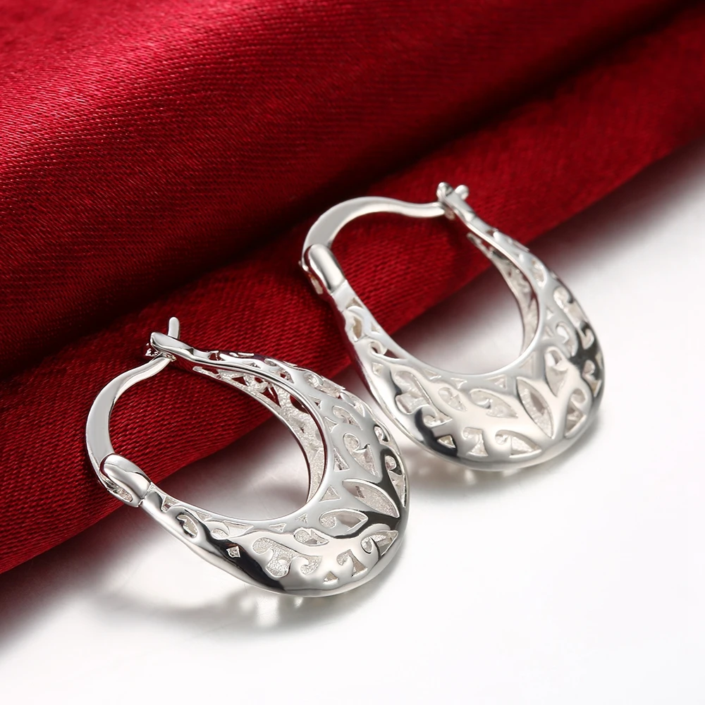 

Pretty 925 Sterling Silver Hollow Carved drop Earrings for Women high quality party wedding Jewelry Trendsetter Christmas Gifts