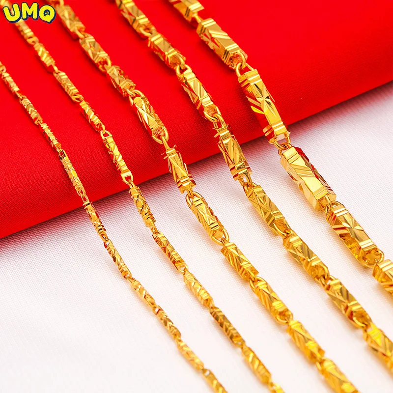 

vacuum men's hexagon Necklace necklace with 24K Copy 100% Real Gold 24k 999 bamboo Pure 18K Gold Jewelry