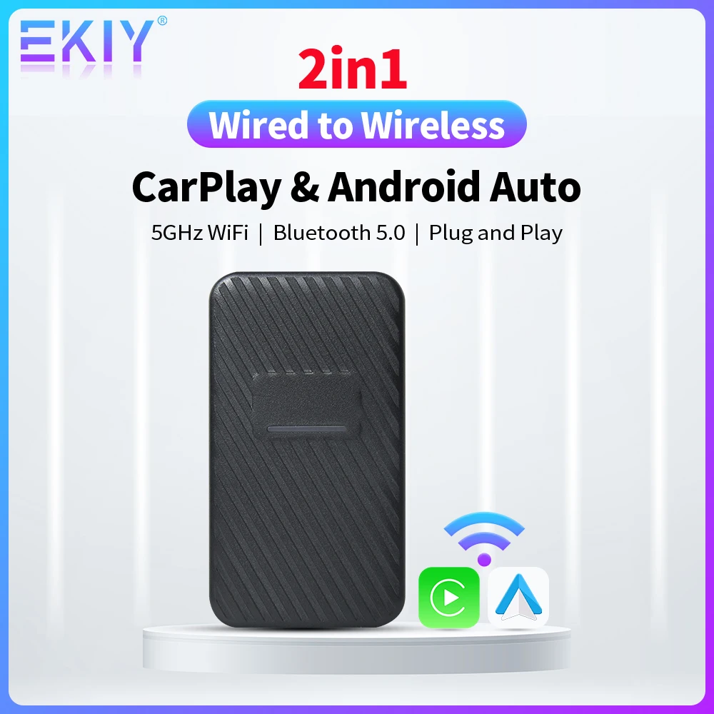 EKIY 2 in1 Apple Car Play Wireless Adapter CarPlay Mini Box Android Auto Dongle for Benz Audi Mazda Kia Toyota VW OEM Car Radio