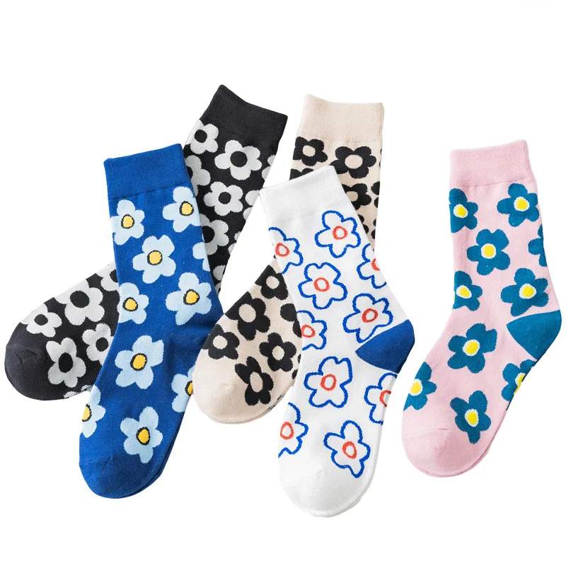 

Fashion Women'S Socks Korea Style Flower Pattern Print Socks Ins Style Short Sock Women Autumn Winter Cute Streetwear Sox Girls