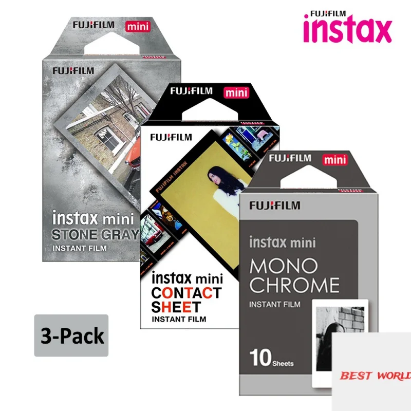 

Fujifilm Instax Mini Film Color Instant Film Stone Gray + Contact Sheets + Monochrome for Fuji Instax Mini 9 11 40 EVO Camera Mi