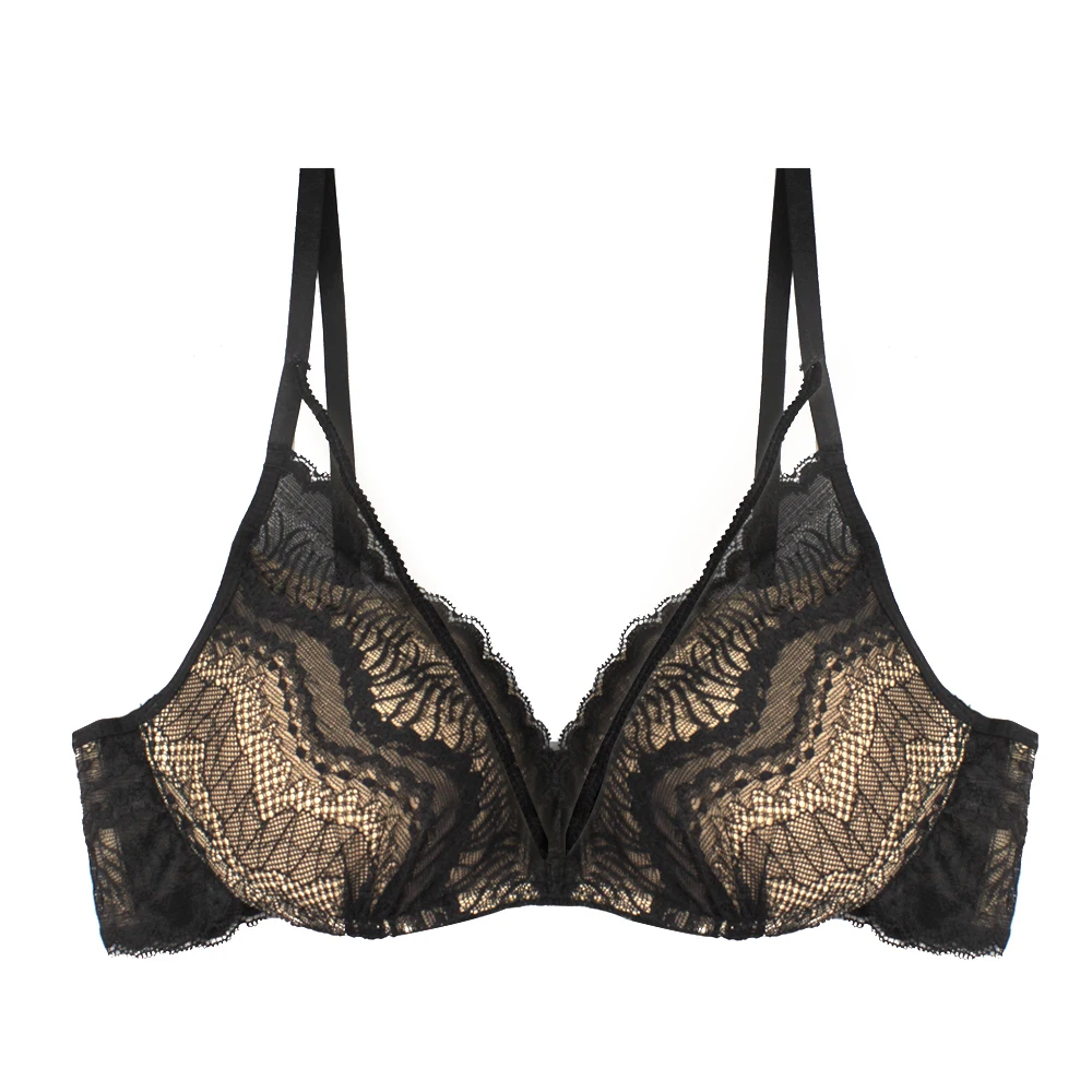 

Women's Bra Sexy Deep V Big Size Lingerie Push Up Brassiere Thick Mold Cup Floral Lace Padded Underwear For Lady 32-38 B-C-D