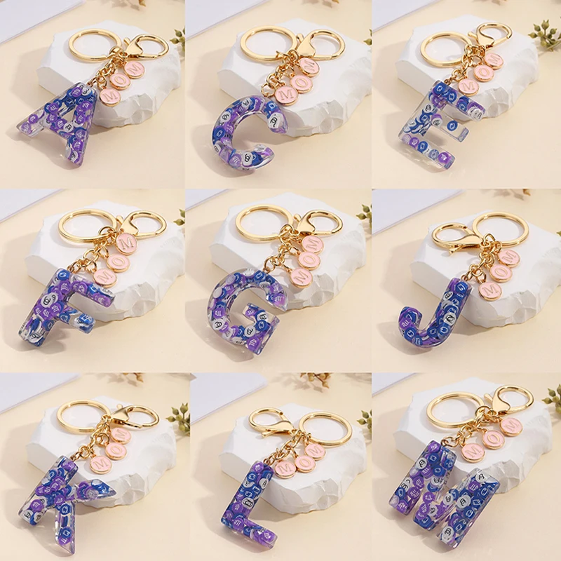 

Crystal Resin Key Chain Keychain Pendant English Alphabet Bag Hanging Accessories Decoration Women Jewelry Decoration