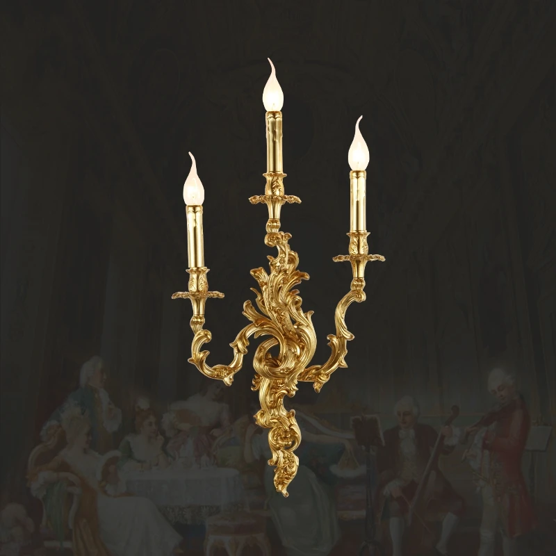 

Antique Brass Wall Lighting Vintage Rococo Wall Lamp For Living Room Aisle Bedroom Bedside Decor Classic Copper Candle Sconce