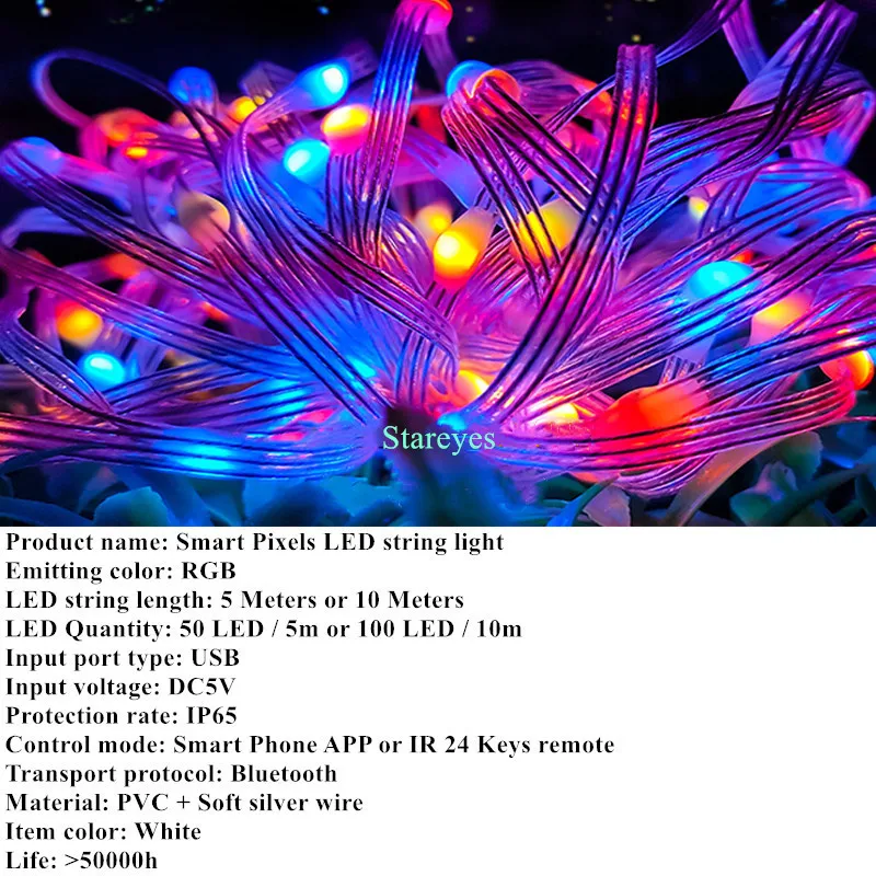 Умная светодиодная гирлянда RGB USB DC5V 5m 10m IP65 WS2812B IC Magic color Bluetooth APP IR Remote