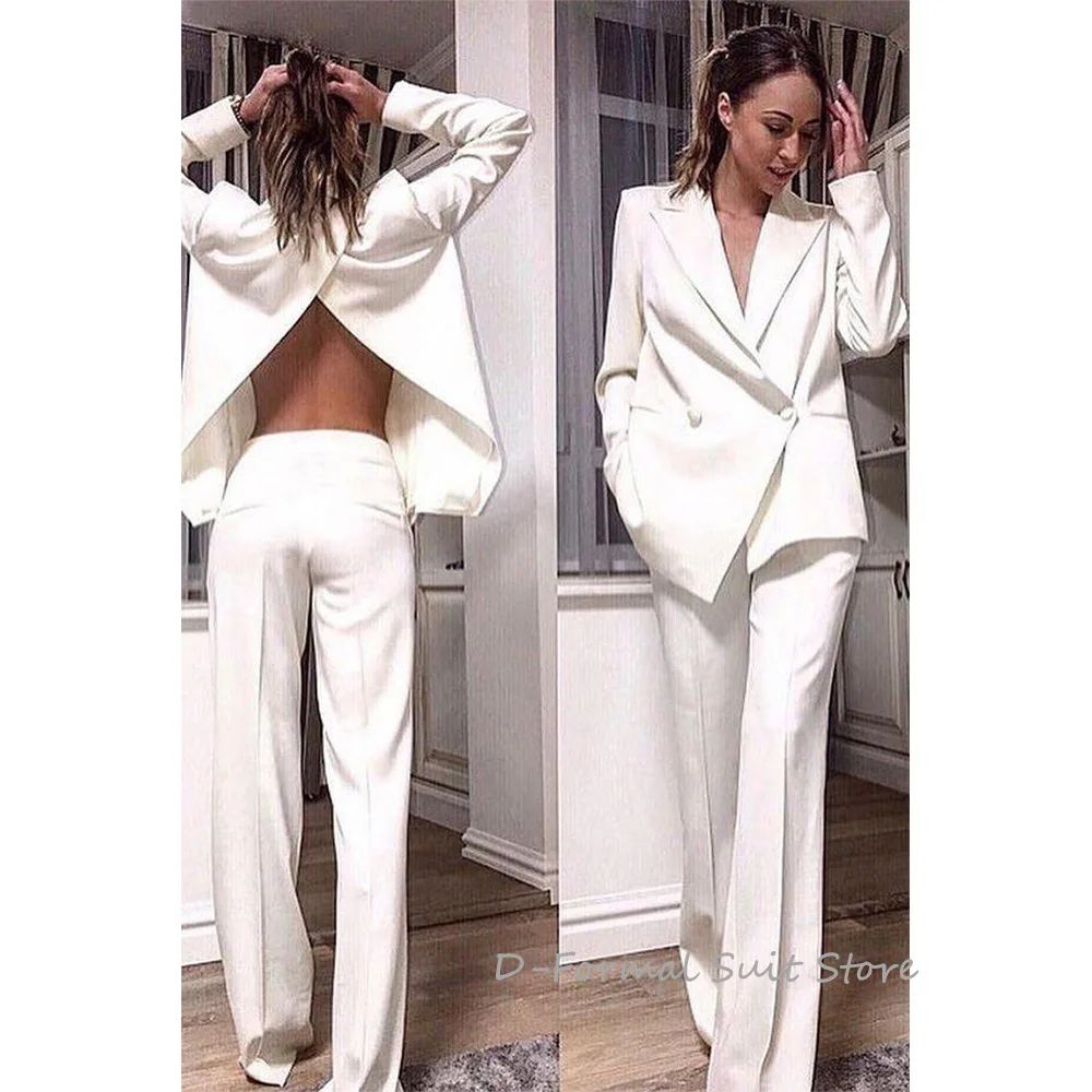 Women's Two Piece Temperament Casual Office Double Breasted Back Slit Suits Jacket Ladies Streetwear Loose Suit Blazer Sets