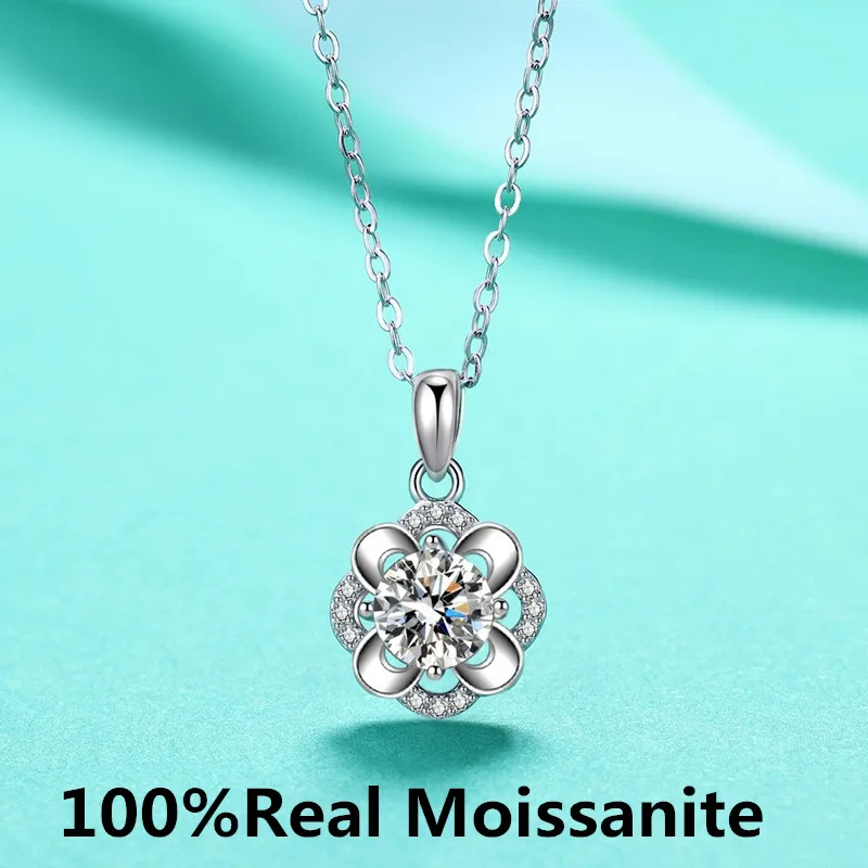 

100% Real Moissanite Necklaces for Women 14K Gold Plated Sterling Silver Flower Pendant Necklace Christmas Birthday Wedding Gift