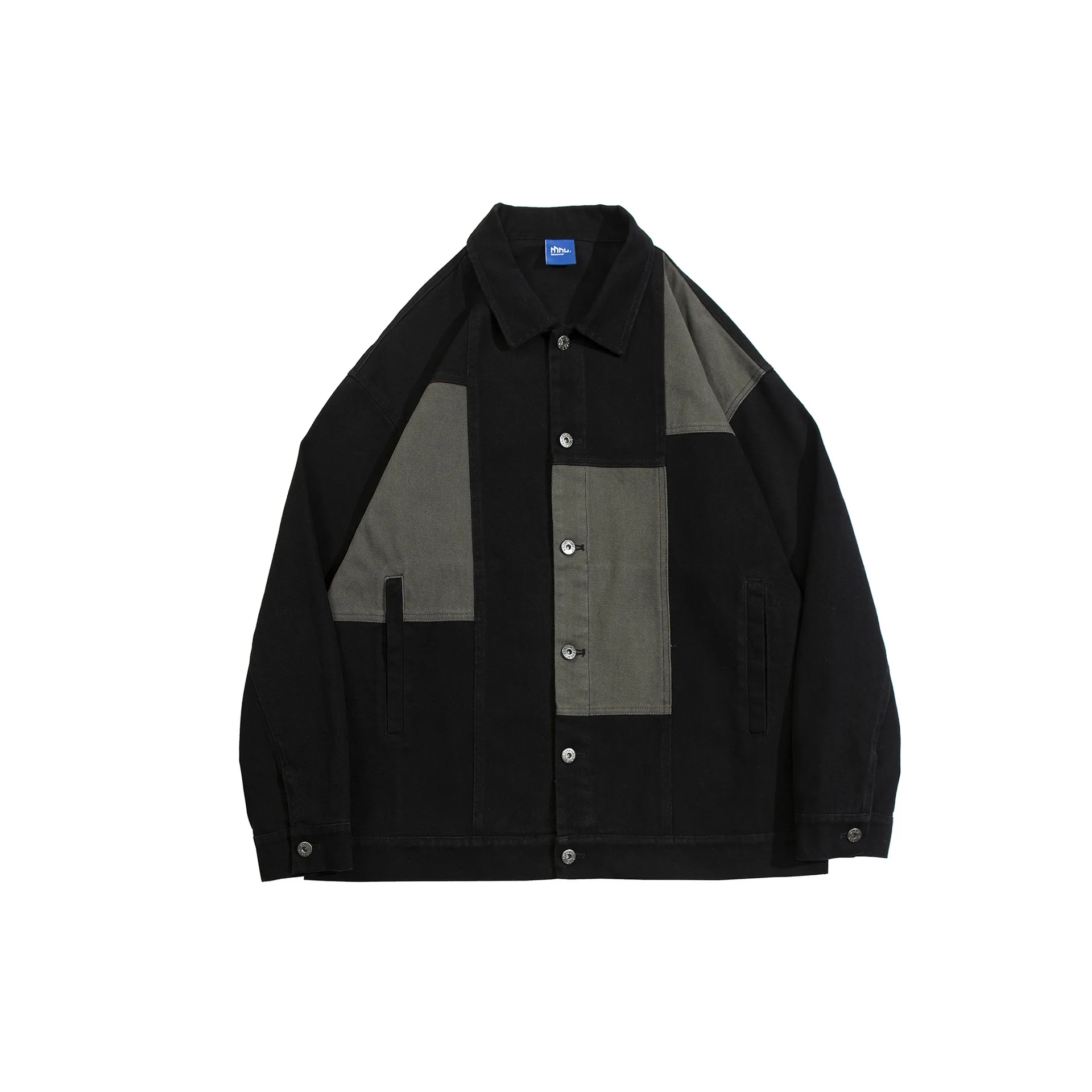 

Куртка мужская джинсовая составного кроя с отложным воротником и карманами