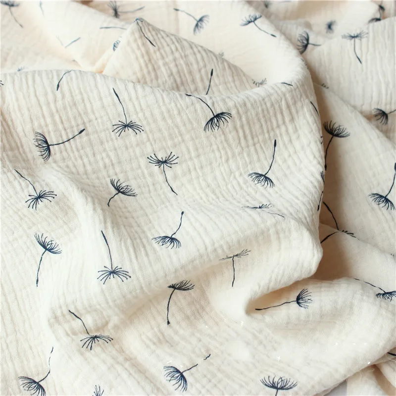 Dandelion Printed Cotton Crepe Fabric Cotton Double Gauze Fabric DIY Sewing Textile Pajamas Cloth Material
