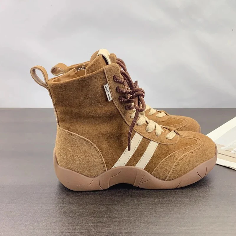 Женские кроссовки ботильоны новая модная замшевая зимняя обувь на платформе 2025