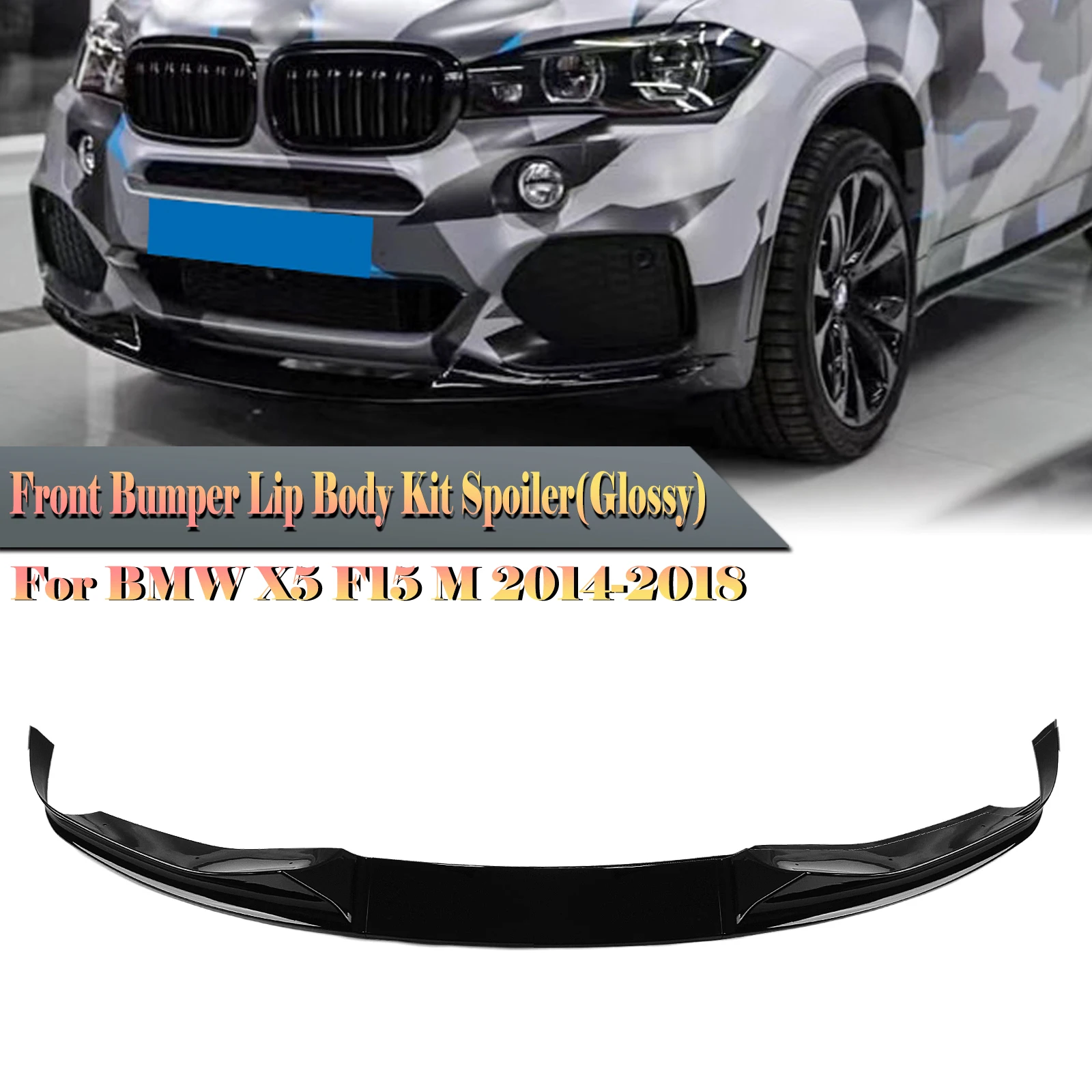

For BMW X5 F15 M Sport 2014 2015 2016 2017 2018 Front Bumper Lip Spoiler Gloss Black/Carbon Fiber Look Splitter Blade Protector