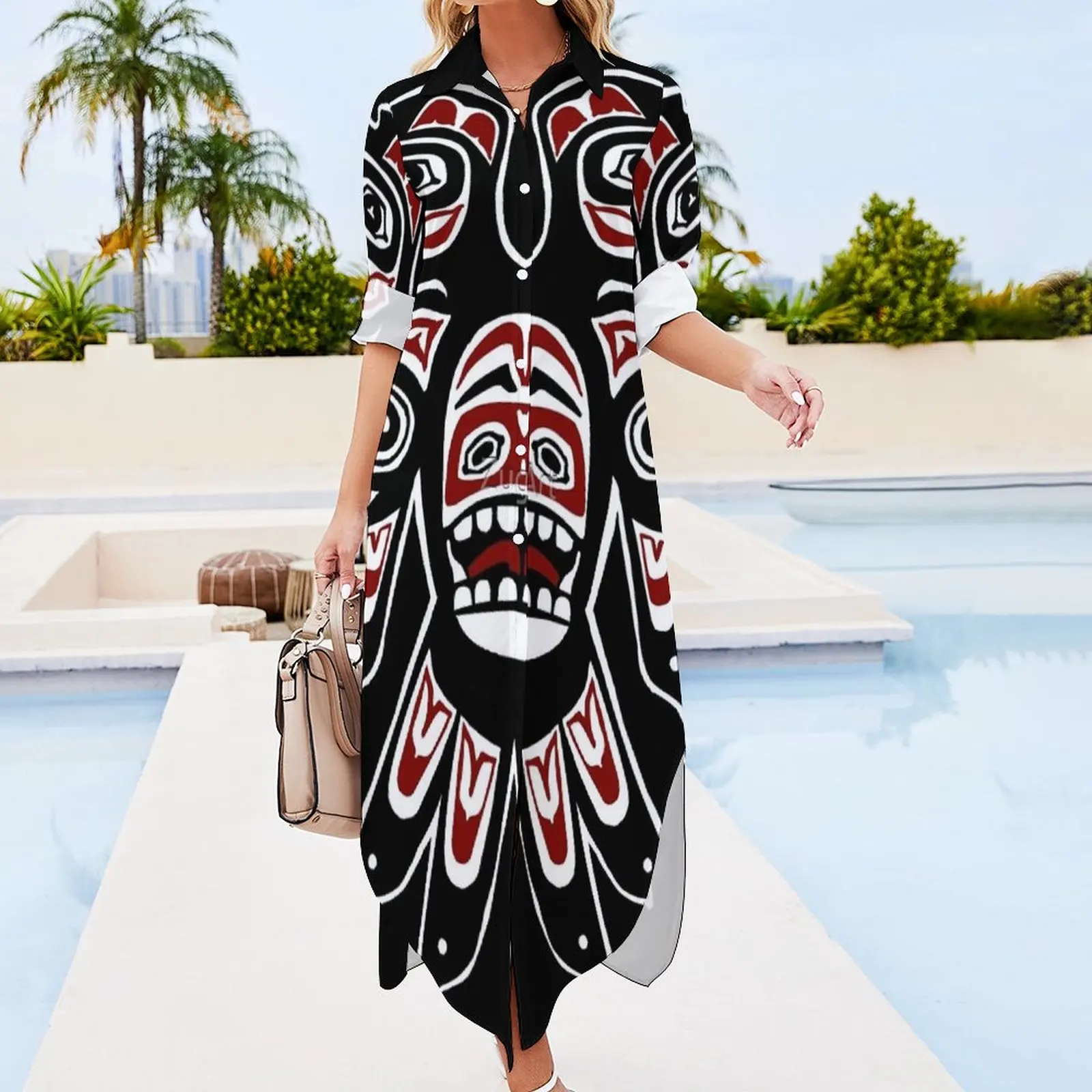 

Платье-рубашка с длинным рукавом и воротником на пуговицах